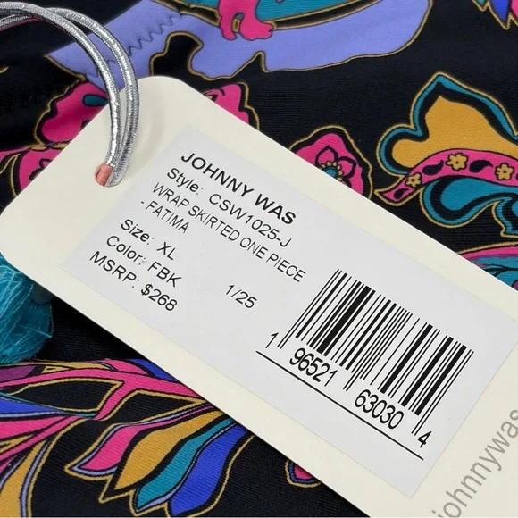 Johnny Was Fatima Wrap Skirt One Piece Swimsuit Black Paisley XL NWT Boho Luxury - Picture 7 of 10